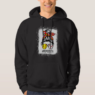 Mother's Day Messy Bun Hair Mum Of Both Softball Hoodie