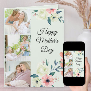 Mother's Day Mint and Pink Feminine Floral 3 Photo Card