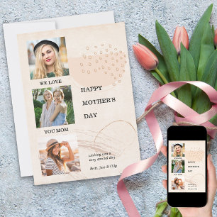 Mothers Day Modern Abstract Shape 3 Photo Editable Holiday Card
