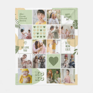 Mother's Day Mom Birthday Photo Collage Mint Green Fleece Blanket