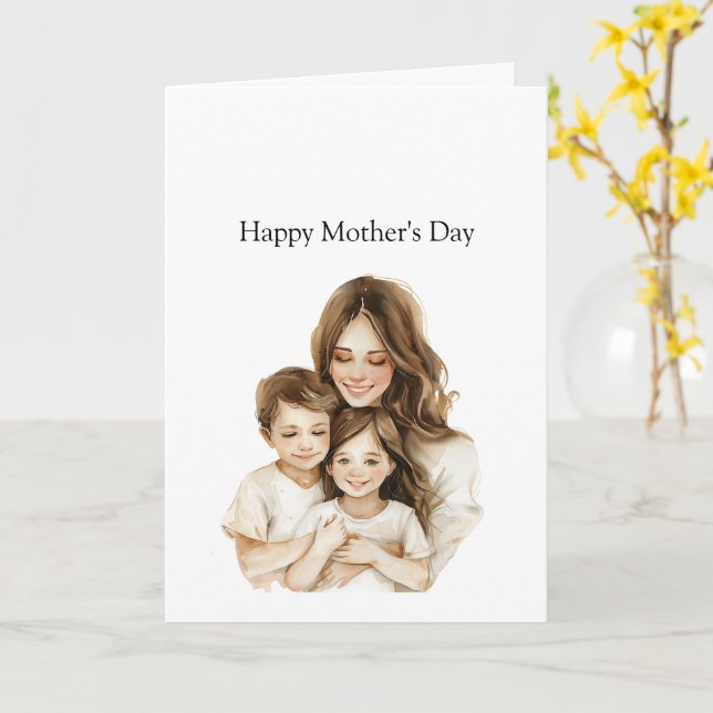 Mother's Day Mom Daughter Brunette Card (Yellow Flower)