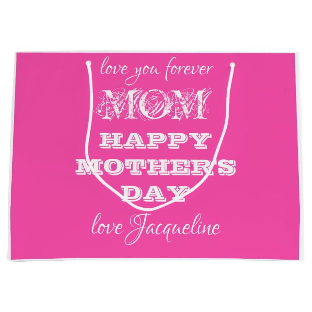 Mothers Day MOM Modern Personalised Chic Cute Pink Large Gift Bag (Front)