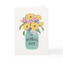Mother's Day Moms w Mason Jar of Yellow Flowers