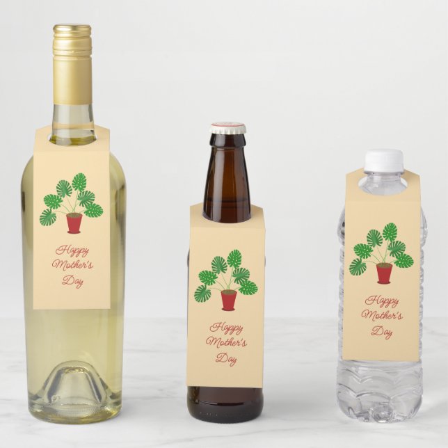 Mothers Day Monstera Plant Custom Bottle Tag (In Situ)