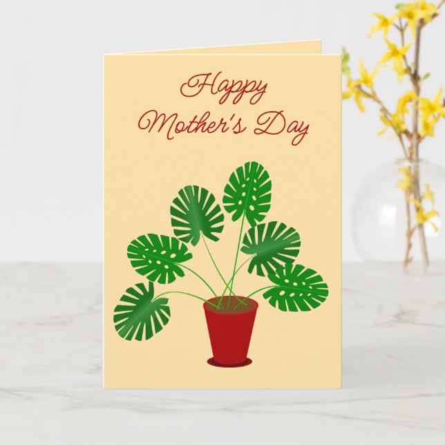 Mothers Day Monstera Plant Custom Card (Yellow Flower)