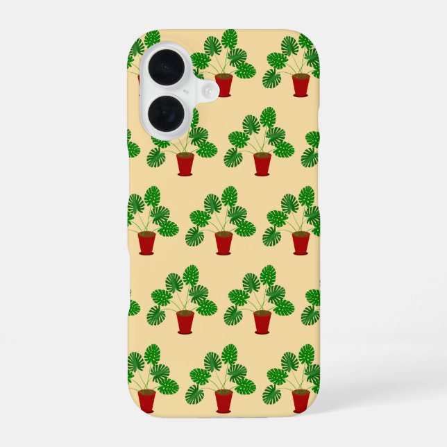 Mothers Day Monstera Plant Patterned iPhone 16 Case (Back)