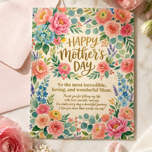 Mothers Day Most Incredible Loving Mum Floral Art Postcard
