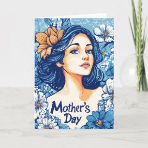 Mother's Day Mother Blue Flowers Holiday Card