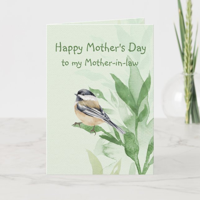 Mother's Day Mother-in-law  Chickadee Garden Bird  Card (Front)