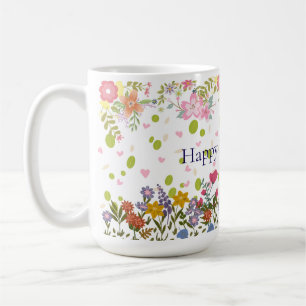 Mother's Day Mug with Floral Backdrop and Heartfel