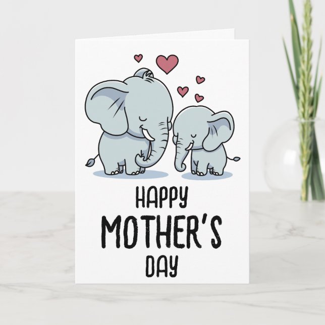 Mother's Day Mum And Baby Elephant Card (Front)