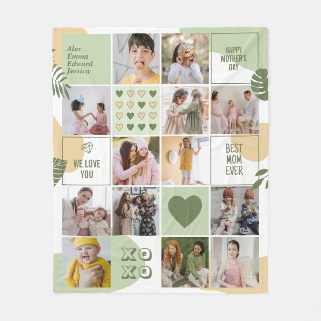 Mother's Day Mum Birthday Photo Collage Mint Green Fleece Blanket (Front)