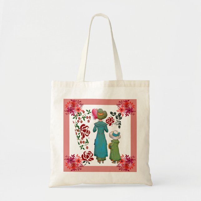 Mothers Day Mum Daughter Red Roses Floral Tote Bag (Front)
