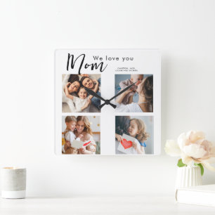 mothers day,mum,photo collage,we love you,typograp square wall clock