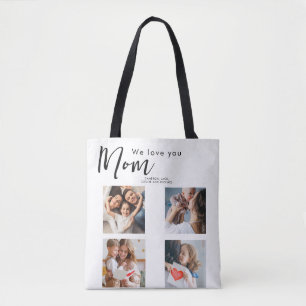 mothers day,mum,photo collage,we love you,typograp tote bag