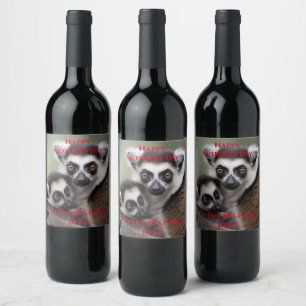 Mothers Day Mummy And Baby Lemur,  Wine Labels