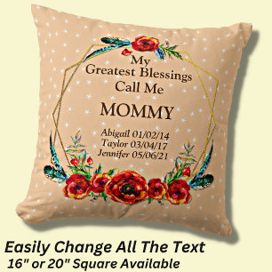 Mother's Day Mummy Mum Children Kids Names Birth   Cushion