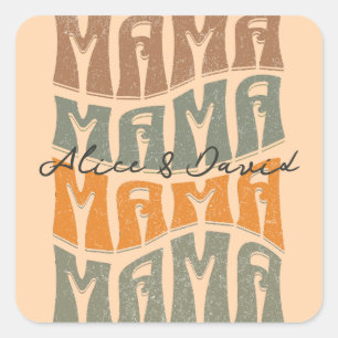 Mother's Day Natural Colour Mama Kids Name Square Sticker