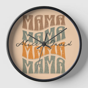Mother's Day Natural Colour Mama Kids Name T-Shirt Clock