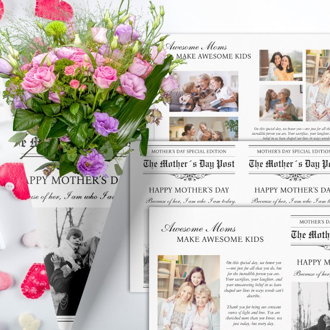Mothers Day Newspaper Flower Bouquet  Wrapping Paper Sheet (Mothers Day Newspaper Flower Bouquet Wrapping Paper Sheets)