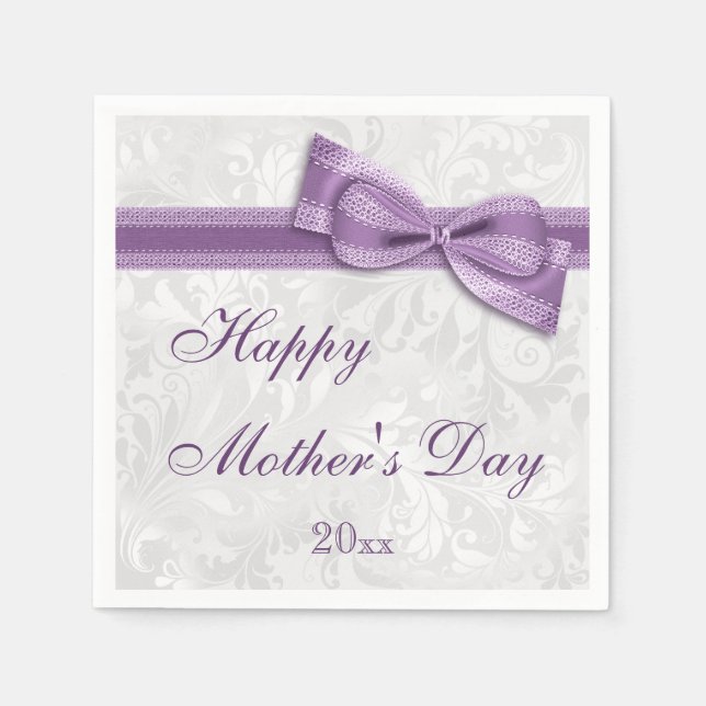 Mother's Day Party Damask and Bow Napkin (Front)