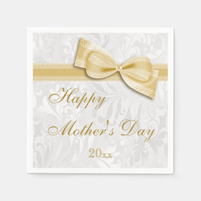 Mother's Day Party Damask and Bow Napkin (Front)