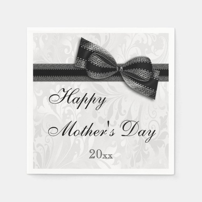 Mother's Day Party Damask and Bow Napkin (Front)