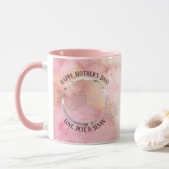 Mother's Day Pastel Pink Green Watercolor Tie-Dye Mug (With Donut)