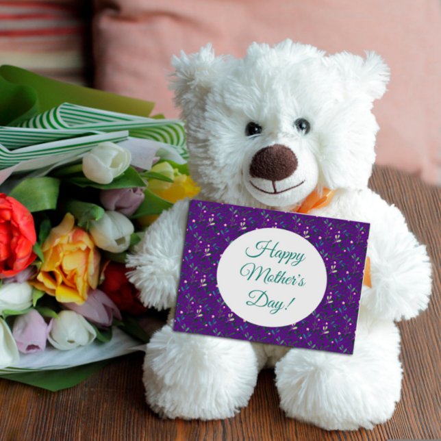 Mother's day pattern watercolor green purple postcard (Creator Uploaded)