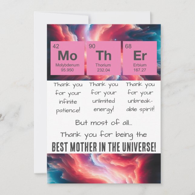 Mother's Day Periodic Table Thank You Card (Front)