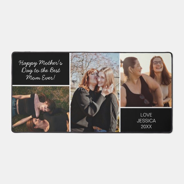 Mothers day Photo Collage Black Simple Custom Desk Mat (Front)