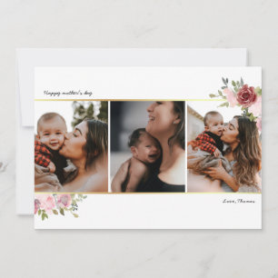 Mother's Day Photo collage floral blush gold Holiday Card