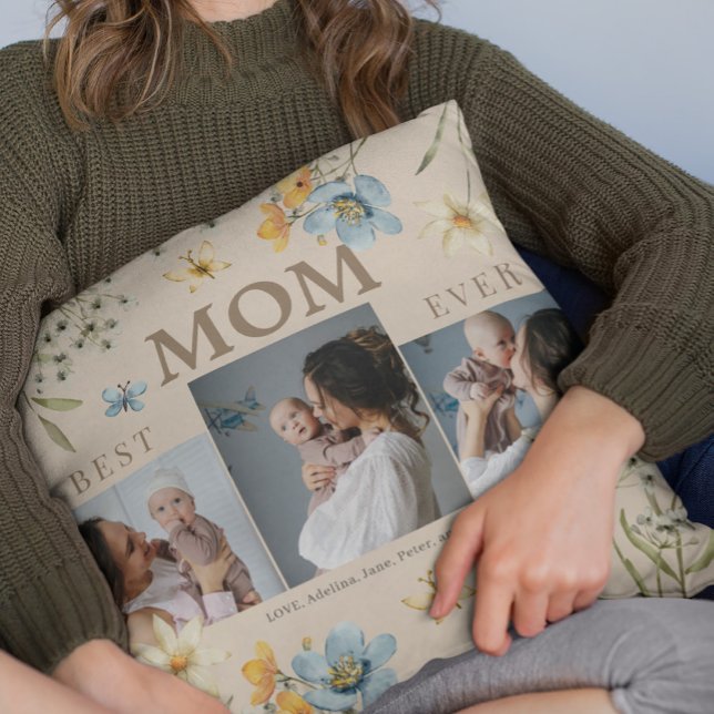 Mother's Day photo collage modern floral love Cushion (Creator Uploaded)