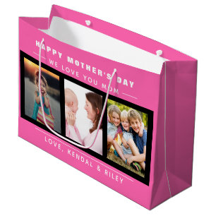 Mother's Day Photo Collage Pink Custom Large Gift Large Gift Bag