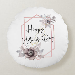Mother's day Photo Elegant Grey Pink Floral Round Cushion