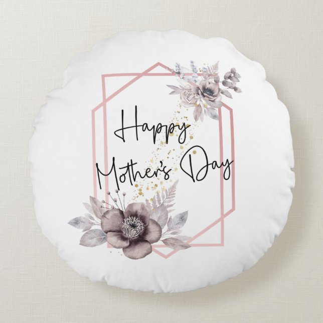 Mother's day Photo Elegant Grey Pink Floral Round Cushion (Front)