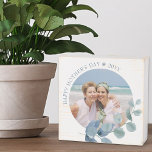 Mother's Day Photo Framed with Eucalyptus Leaves Wooden Box Sign<br><div class="desc">Wooden Photo box sign for Mother's day or edit the text for any other occasion. The photo template is set up for you to add your picture, which is displayed in round shape. This elegant and delicate design has dusty blue and green watercolor eucalyptus leaves. If you have any difficulty...</div>