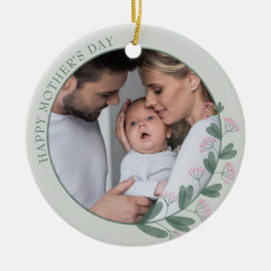 Mother's Day Photo Framed with Pink Wildflower Ceramic Tree Decoration