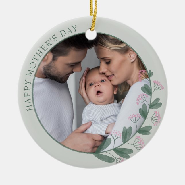 Mother's Day Photo Framed with Pink Wildflower Ceramic Tree Decoration (Front)