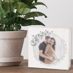 Mother's Day Photo Framed with Purple Wildflower Wooden Box Sign<br><div class="desc">Wooden Photo box sign for Mother's day or edit the text for any other occasion. The photo template is set up for you to add your picture, which is displayed in round shape. This elegant and delicate design has a floral photo frame with purple wild flowers and greenery. If you...</div>
