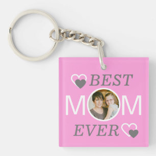 Mothers Day Pink Best Mum Ever Personalised Photo Key Ring