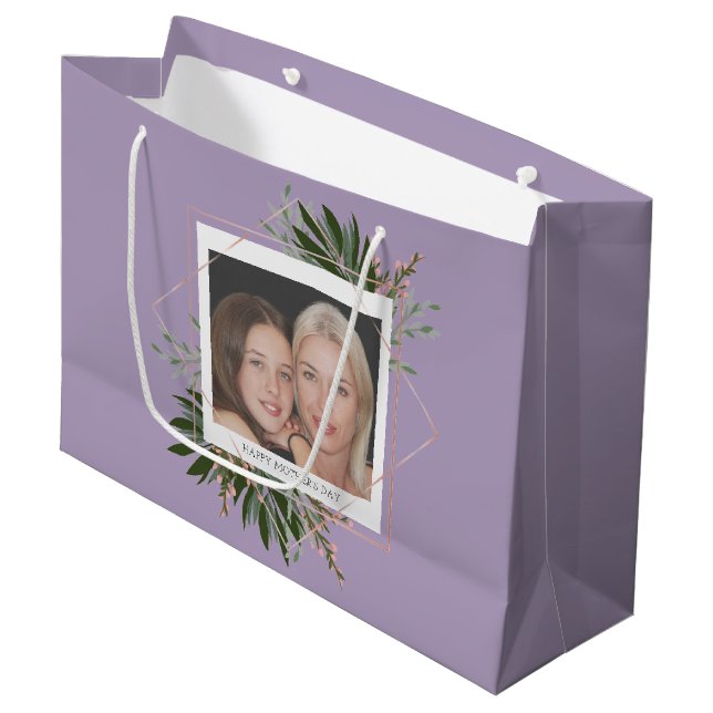Mother's Day Pink Floral Custom Personalised Photo Large Gift Bag (Front Angled)
