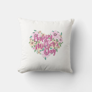 Mother's Day Pink Floral Heart   Throw Pillow
