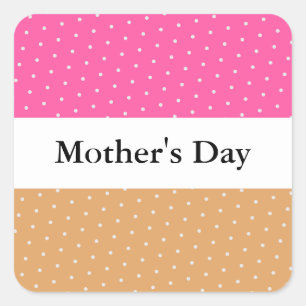 MOTHER'S DAY Pink Orange White Dotted Stripes Square Sticker