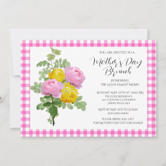  Mother's Day Pink Roses Brunch  Invitation