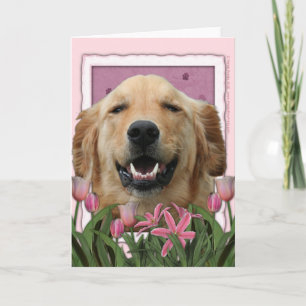 Mothers Day - Pink Tulips - Golden Retriever Card