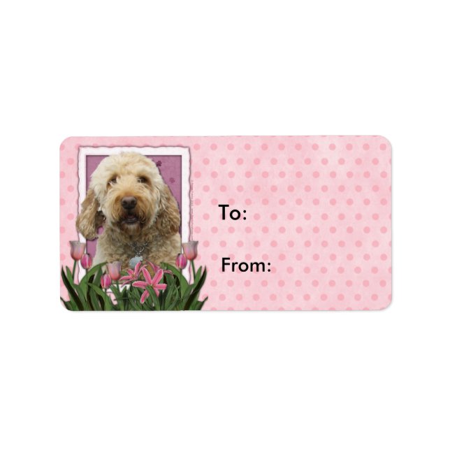 Mothers Day - Pink Tulips - Goldendoodle Label (Front)