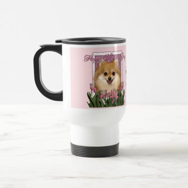 Mothers Day - Pink Tulips - Pomeranian Travel Mug (Left)