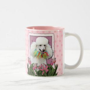 Mothers Day - Pink Tulips - Poodle - White Two-Tone Coffee Mug