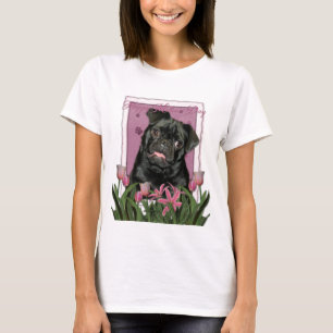Mothers Day - Pink Tulips - Pug - Ruffy T-Shirt
